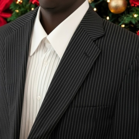 CARAVELLI Black Blazer / Sportcoat w/ White Pinstripes, Superior 150's, 42R - Picture 3 of 10